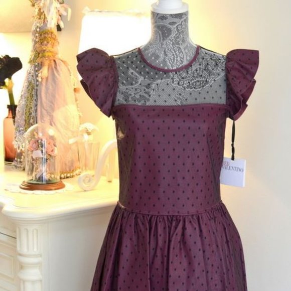 Valentino Leather Lace Burgundy Red Dress NWT Sz 6 - Picture 10 of 10